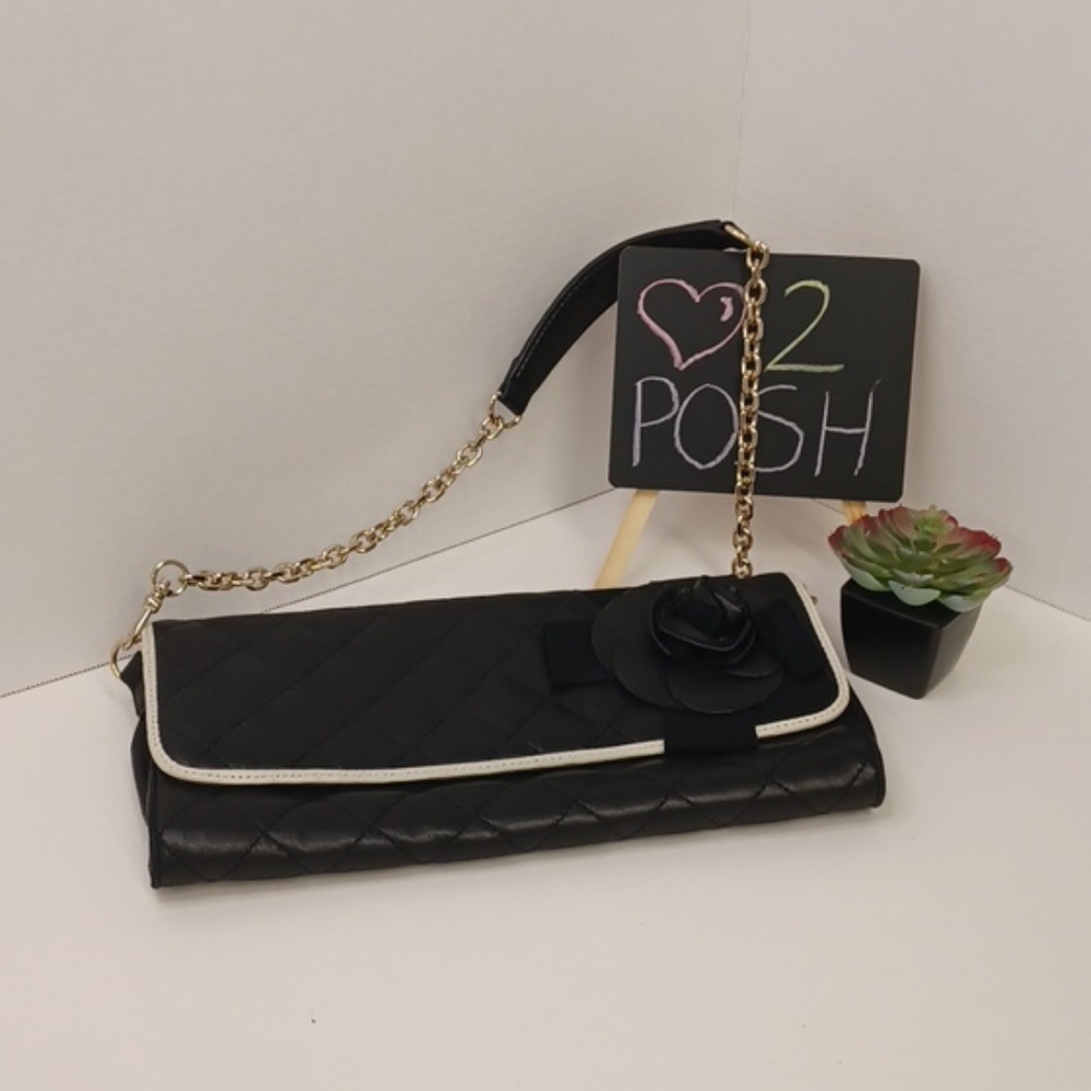 DKNY Black Leather Quilted Purse Large Flower